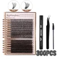 Professionele 300 stuks cluster wimperverlengingsset met bond seal lijm borstel en pincet - Stijl 684 (50D+60D) / Zonder Gereedschap