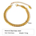 6mm Gold plated 18k stainless steel Cuban link bracelet for women with 18.5+5cm size - Polished Dense NK Bracelet (ZHSLG42)