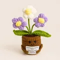 Handmade crochet emotional support plant with positive card and cute smiley face pot - Three Flowers Purple