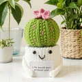 Handmade knitted cactus plant doll with Life would succ without you positive card - Cactus