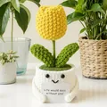 Cute handmade knitted yellow tulip doll with positive card for desktop decoration ornament - Tulip