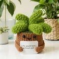 Handmade crochet succulent doll with positive quote card for desk ornament decoration - Succulent