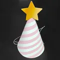 Cappello da festa a righe bianche e rosa con stella dorata per decorazioni compleanno - Cappello A Stella A Righe Rosa [10 Pezzi/set] / Confezione Da 6 [6 Corde Elastiche + 6 Pon-pon + 12 Punti Adesivi]