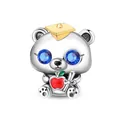 Adorable graduation panda charm bead with blue crystal eyes for DIY bracelets and jewelry - Pac2274 - Graduation Bear Beads (ai)