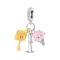 Silver plated graduation theme charm featuring gold cap, diploma and pink bouquet - Pac2266 - Graduation Day Three-piece Pendant Set (ai)