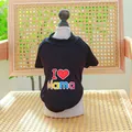 Black cotton pet t-shirt with 'I Love Mama' colorful print on a small display mannequin - Black (I Love Mama Print)
