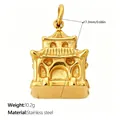 Gold plated stainless steel pagoda pendant 10.2g 17.3mm oriental style jewelry charm - 17.3mm / Gold Chinese Pavilion Style (PJ2223G)