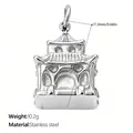 Silver stainless steel pagoda building pendant for DIY jewelry making accessories - 17.3mm / Silver Chinese Pavilion Style (PJ2223S)