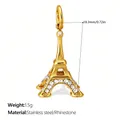 Gold-plated stainless steel Eiffel Tower pendant with rhinestones for DIY jewelry - 18.3mm / Gold Rhinestone Eiffel Tower Style (PJ2224WEG)