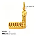 3D 18K gold plated stainless steel tower pendant necklace charm with measurements - 18.3mm / Gold Big Ben Architecture Style (PJ2225G)