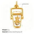 3D stainless steel 18K gold plated box shape pendant with white enamel detail - White Enamel Takeout Box Style (PJ2231WEG)