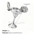 Silver margarita cocktail glass charm in stainless steel with rhinestone detail - Silver Rhinestone Cocktail Glass Style (PJ2232WES)
