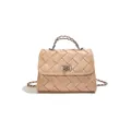 Sac à bandoulière tissé abricot élégant avec bandoulière chaîne argentée et poignée - Taille unique / Style en Cuir Tressé / Kaki