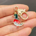 Cute enamel mallard duck keychain charm featuring a gold heart-shaped lobster clasp - Duck