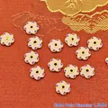 Macro view of 8mm pink and purple enamel flower spacer beads for DIY jewelry making crafts - 8mm / Light Pink Purple (P108)