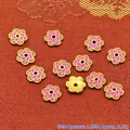 Detailed view of 8mm pink and green enamel flower alloy spacer beads for DIY jewelry - 8mm / Pink Green (P109)