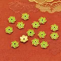 Close-up macro detail of green and red enamel flower spacers for DIY jewelry making - 8mm / Green Red (P110)