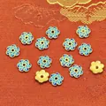 Detailed close-up of 8mm flower-shaped enamel bead caps for DIY jewelry making. - 8mm / Ink Blue (P111)