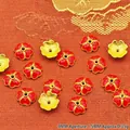 Detailed view of 9mm red enamel alloy flower bead caps with 1.5mm hole for DIY jewelry - 9mm / Bright Red (P121)