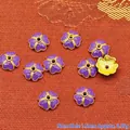 Detailed close-up of 9mm purple enamel flower bead caps for DIY jewelry making with dimensions - 9mm / Purple (P122)