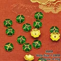 Detailed view of 9mm green enamel flower bead caps with 1.5mm aperture for DIY jewelry - 9mm / Dark Green (P124)