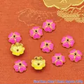 Detailed view of 9mm pink enamel flower bead caps for DIY jewelry making crafts. - 9mm / Rose Pink (P127)
