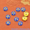 Detailed macro view showing blue enamel flower bead caps for DIY jewelry making, 9mm size - 9mm / Dark Blue (P129)