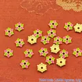 Detailed view of 7mm pink and green enamel flower alloy spacer beads for DIY jewelry making. - 7mm / Pink Green (P132)