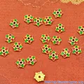 Detail of 7mm flower-shaped alloy beads with red and green enamel drip oil - 7mm / Red Green (P139)