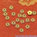 Purple enamel flower bead cap spacers in gold alloy, 8mm jewelry DIY handmade components - 8mm / Dark Purple (P156)