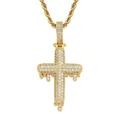 Goldene Iced Out Kreuz Kette mit Tropfen Effekt für Herren Hip Hop Schmuck mit Kordelkette - (variante 1) Goldfarben + 60 Cm Geflochtene Kette