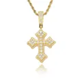 Collar de hip hop de lujo con colgante de cruz de circón de tres filas en acabado dorado - (estilo 4) Color Dorado + Cadena Trenzada De 60 Cm