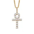 Collar hip hop para hombre con colgante de cruz Ankh dorada con circonitas y cadena de cuerda - (estilo 5) Color Dorado + Cadena Trenzada De 60 Cm