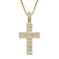 Collar con colgante de cruz dorada y tres filas de circonitas brillantes en cadena - (estilo 6) Color Dorado + Cadena Trenzada De 60 Cm