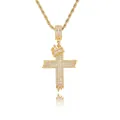 Colgante de cruz Hip-hop iced out con corona en dorado, con tres filas de circonitas - (estilo 10) Color Dorado + Cadena Trenzada De 60 Cm