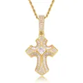Collar con colgante de cruz de oro para hombre con tres filas de circonitas brillantes - (estilo 11) Color Dorado + Cadena Trenzada De 60 Cm