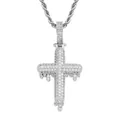 Collar de hombre con colgante de cruz helada plateada y un diseño de efecto goteo - (estilo 1) Plata + Cadena Trenzada De 60 Cm