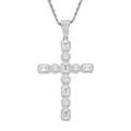 Collar con colgante de cruz de diamantes con circonitas baguette y redondas plata - (estilo 2) Plata + Cadena Trenzada De 60 Cm