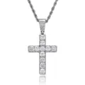 Colgante de cruz hip hop plateado para hombre con piedras de circonita cúbica cuadrada - (estilo 8) Plata + Cadena Trenzada De 60 Cm