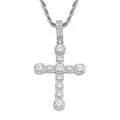 Collar hip-hop con colgante de cruz plateado adornado con tres filas de circonitas claras - (estilo 9) Plata + Cadena Trenzada De 60 Cm