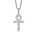 Collar con colgante de cruz de Ankh plateado con circonitas estilo hip hop - (estilo 5) Plata + Cadena Trenzada De 60 Cm