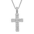 Colgante de cruz plateado para hombre con tres filas de piedras de circonita cúbica - (estilo 6) Plata + Cadena Trenzada De 60 Cm