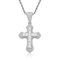 Collar con colgante de cruz hip hop con tres filas de circonitas cúbicas brillantes - (estilo 7) Plata + Cadena Trenzada De 60 Cm
