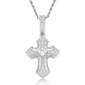Lujoso colgante de cruz plateado collar hip hop con tres filas de circonitas y cadena de cuerda - (estilo 11) Plata + Cadena Trenzada De 60 Cm