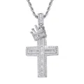 Colgante de cruz de plata con corona en cadena de cuerda para joyas de hip hop masculinas - (estilo 14) Plata + Cadena Trenzada De 60 Cm
