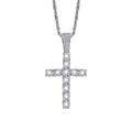 Collar con colgante de cruz hip-hop plateado con triple fila de circonitas claras - (estilo 15) Plata + Cadena Trenzada De 60 Cm