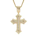 Collar hip-hop con colgante de cruz dorada y tres filas de circones blancos brillantes - (estilo 17) Color Dorado + Cadena Trenzada De 60 Cm