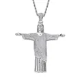 Collar de hip hop con colgante de Jesús en plata y piedras de circonita brillantes - (estilo 18) Plata + Cadena Trenzada De 60 Cm