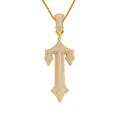 Collar con colgante de cruz en forma de T de hip-hop con baño de oro y circonitas - (estilo 19) Color Dorado + Cadena Trenzada De 60 Cm