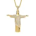 Collar con colgante de Cristo Redentor helado con circonitas en cadena de cuerda dorada - (estilo 18) Color Dorado + Cadena Trenzada De 60 Cm